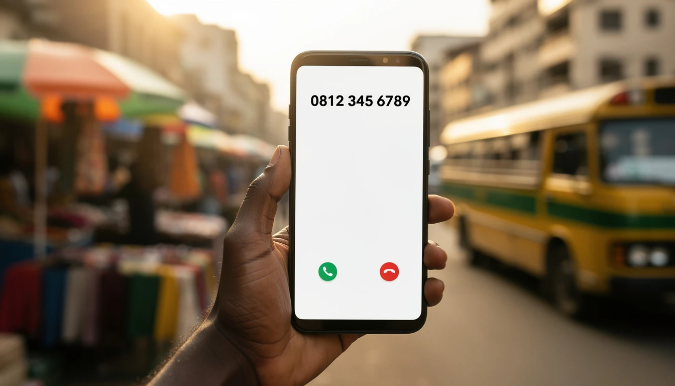 Nigerian man checking 0812 MTN network phone number on smartphone in Lagos