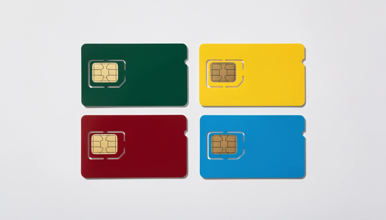 Four Nigerian network SIM cards representing MTN, Airtel, Glo, and 9mobile prefix networks