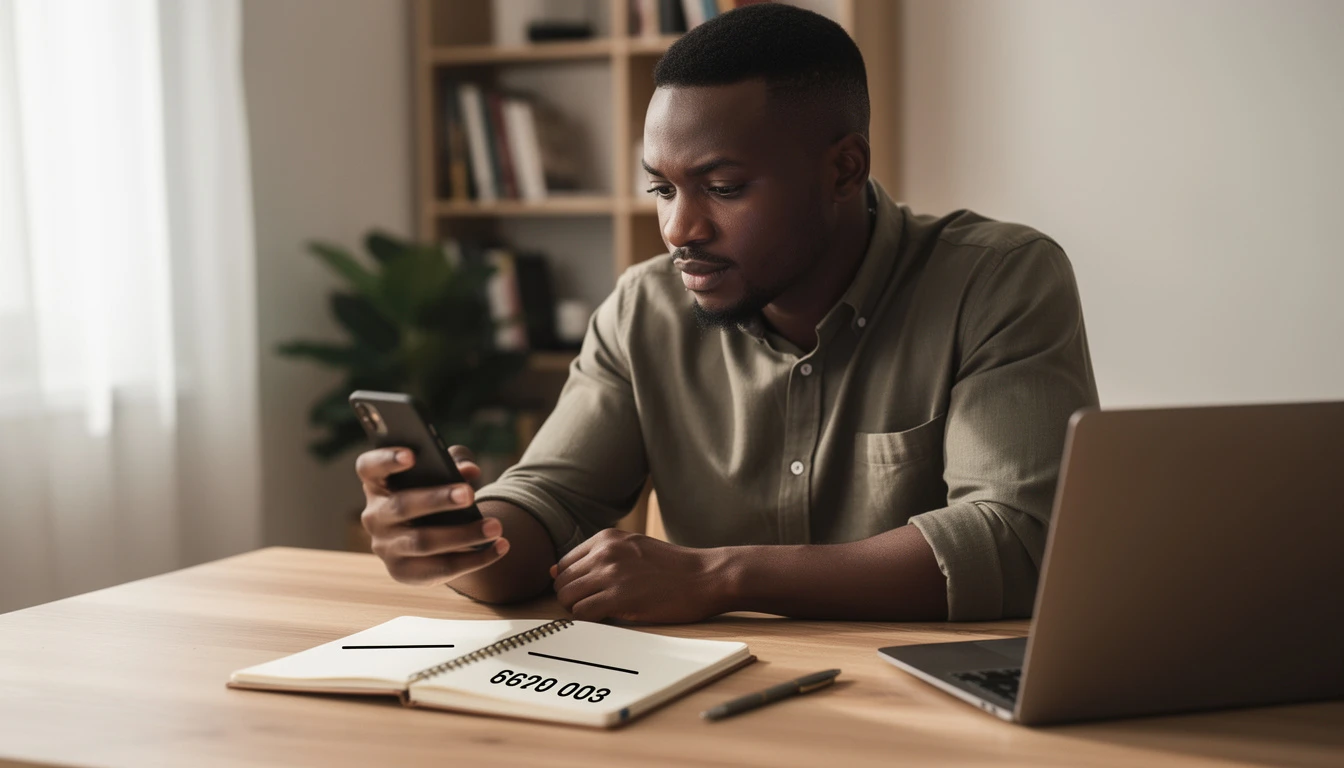 Nigerian man checking which network a phone number belongs to by examining the number prefix