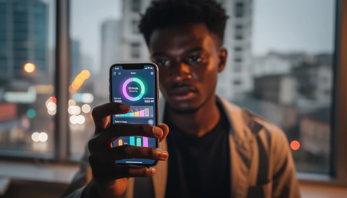 Young Nigerian man checking Airtel data plan options on his smartphone in 2025