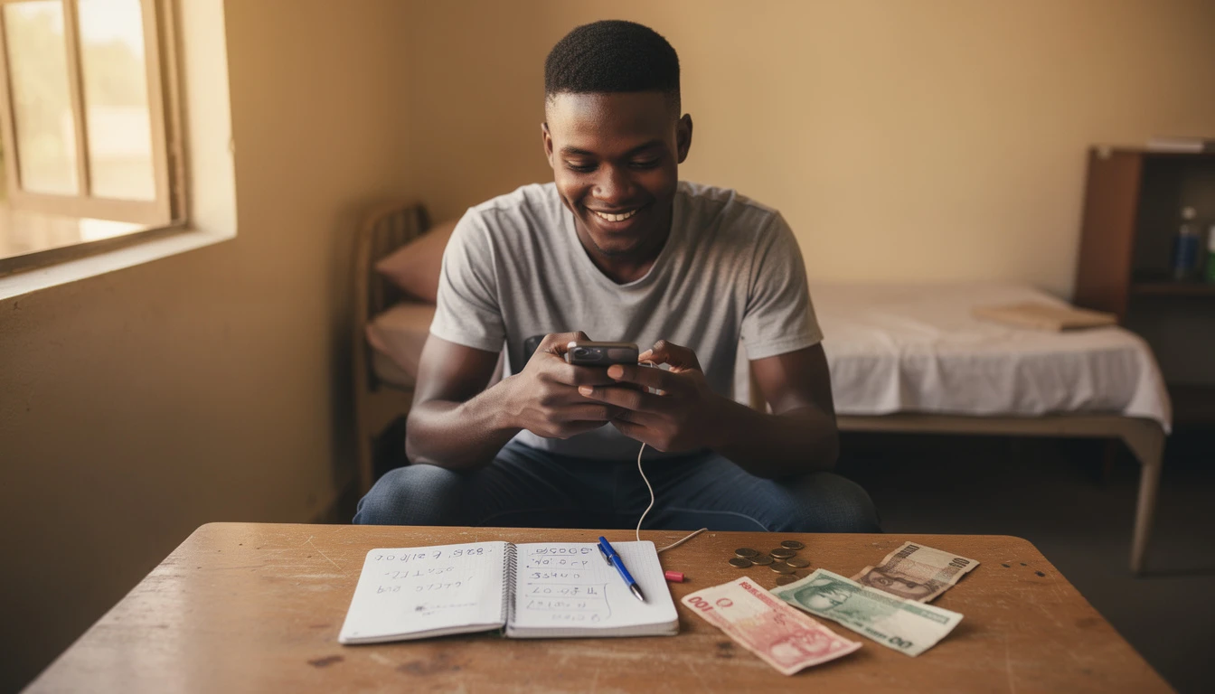 Nigerian student converting leftover airtime to cash on OPay mobile app for daily expenses